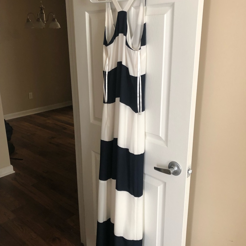 Blue and white maxi dress